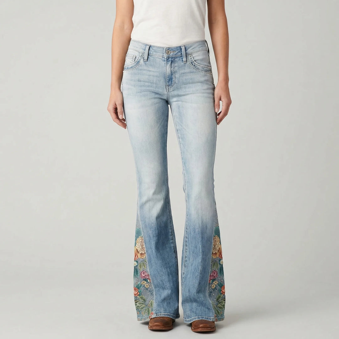 Uitlopende Jeans Met Bloemenprint - Janie