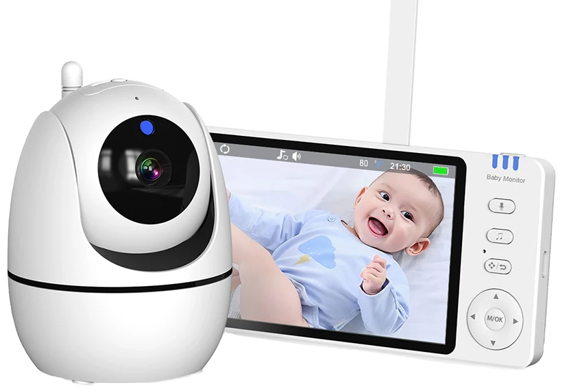 5-tommer HD video babymonitor med kamera, PTZ zoom og nattesyn