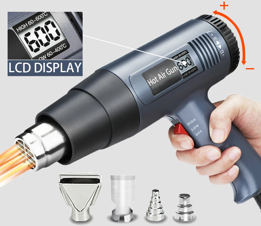 2000W industriel elektrisk varmepistol med digital LCD-skærm justerbar temperatur – ProTherm