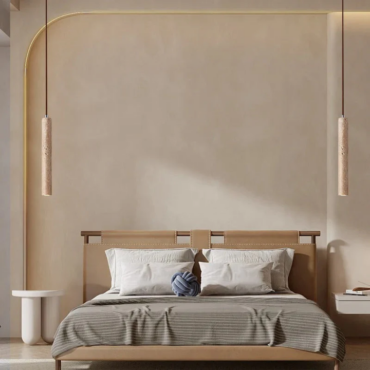 Minimalistisk travertin wabi-sabi-stil LED-lysekrone - LumoLine