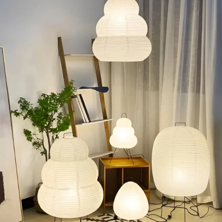 Wabi-Sabi Stående LED-lampe i rispapir - ZenAura