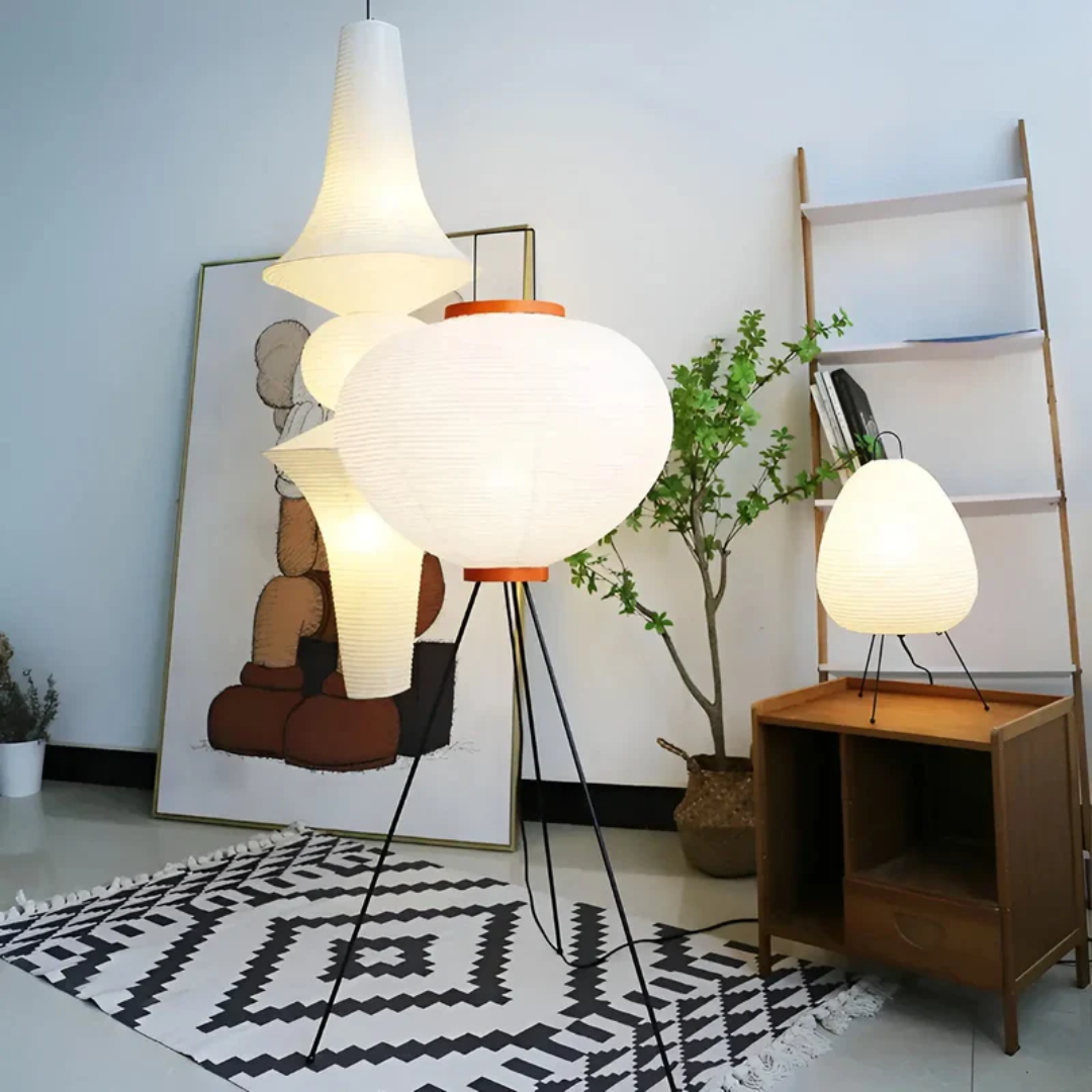 Wabi-Sabi Stående LED-lampe i rispapir - ZenAura