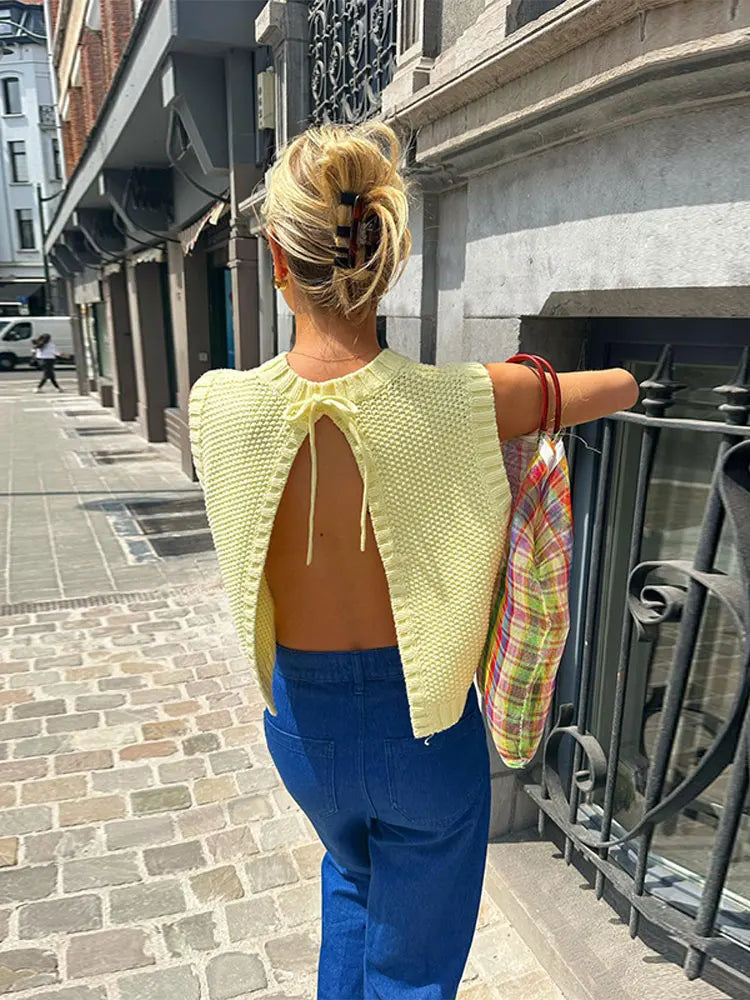 Gul Dame Striktop med Let Strikkestruktur – Eliza