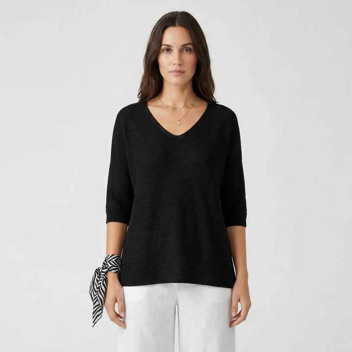 V-Neck Knit Top With Half Sleeves - Kristine