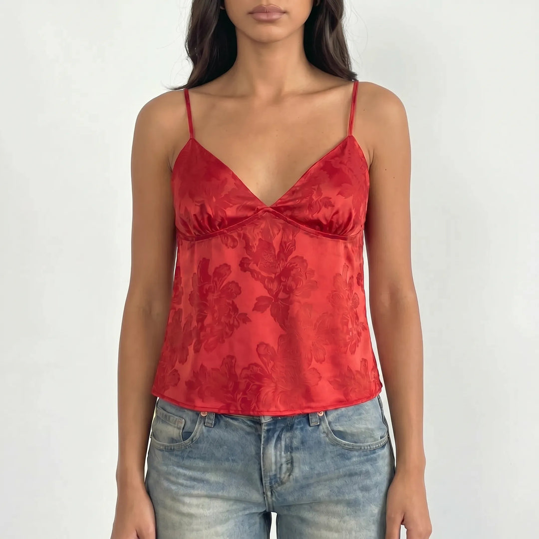 V-Neck Satin Cami Top -  Leona