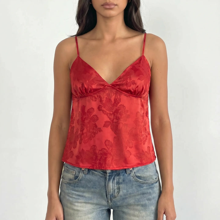 V-Neck Satin Cami Top -  Leona