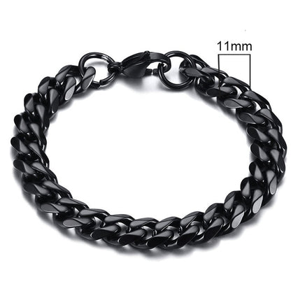 Schwarzes Edelstahlarmband, 11mm, kubanische Gliederkette, Herrenarmband, modisch.
