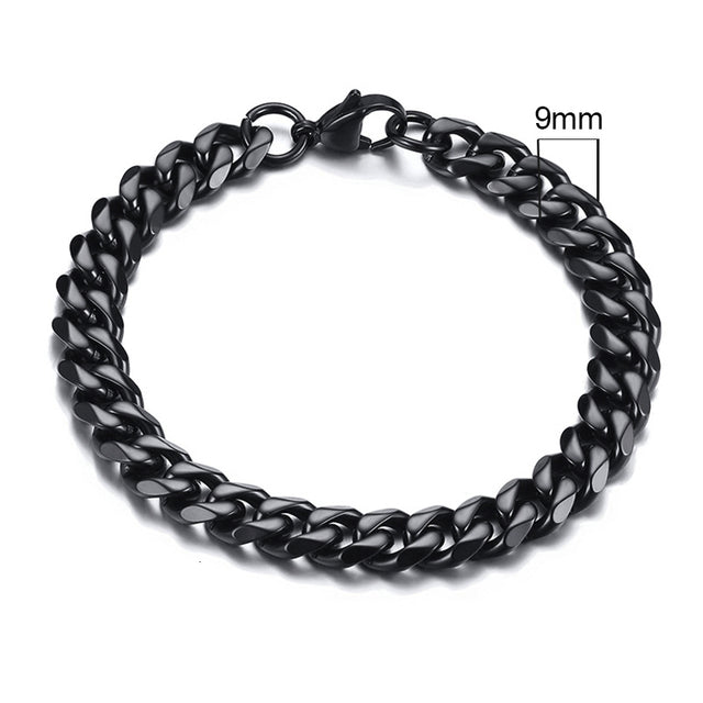 Schwarzes Edelstahlarmband, 9mm, kubanische Gliederkette, Herrenarmband, modisch.