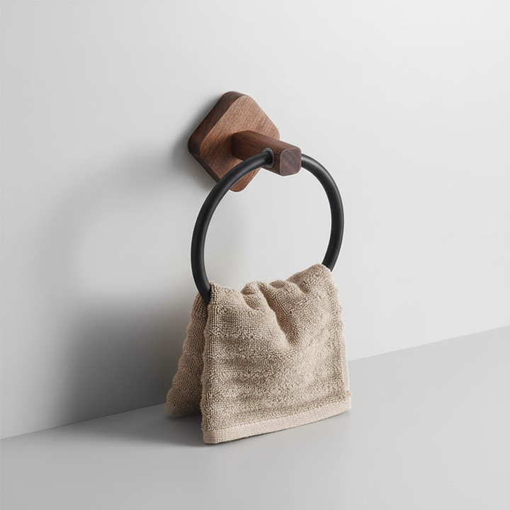 Wandmontierter Handtuchring Holz Aluminium - WoodenHalo