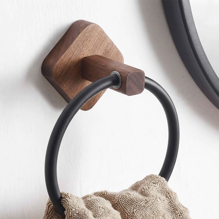 Wandmontierter Handtuchring Holz Aluminium - WoodenHalo