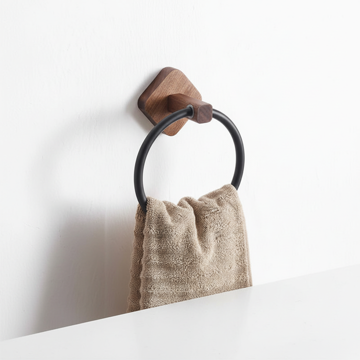 Wandmontierter Handtuchring Holz Aluminium - WoodenHalo