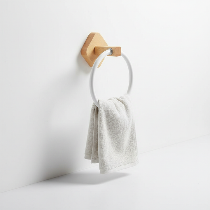 Wandmontierter Handtuchring Holz Aluminium - WoodenHalo
