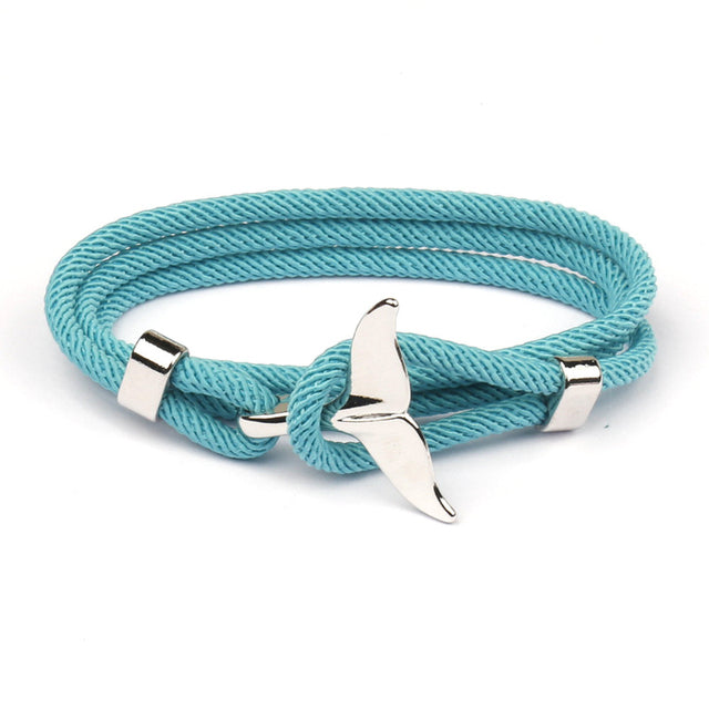 Armband mit Walflossen-Anhänger, türkis, mehrlagig, Herren, maritimer Schmuck.