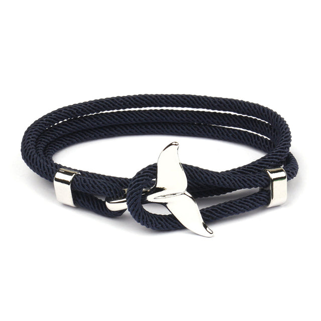 Armband Herren, mehrlagig, Walflosse-Anhänger, marineblau, Edelstahl, modisch, Geschenkidee.