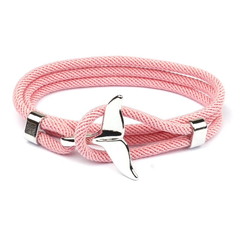 Rosa Herrenarmband mit Walflossen-Anhänger, mehrlagig, maritim, Edelstahl, modisch.