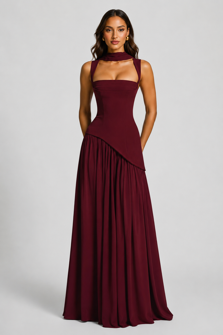 Sculpted Draped Satin-Feel Maxi Dress 8