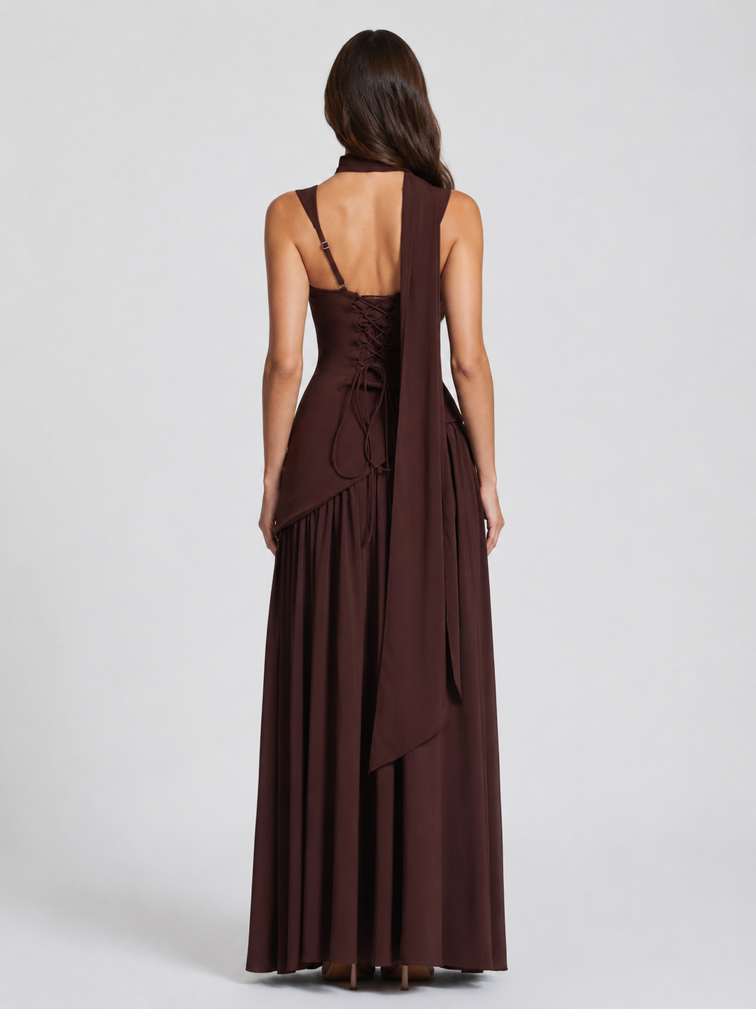 Sculpted Draped Satin-Feel Maxi Dress 2