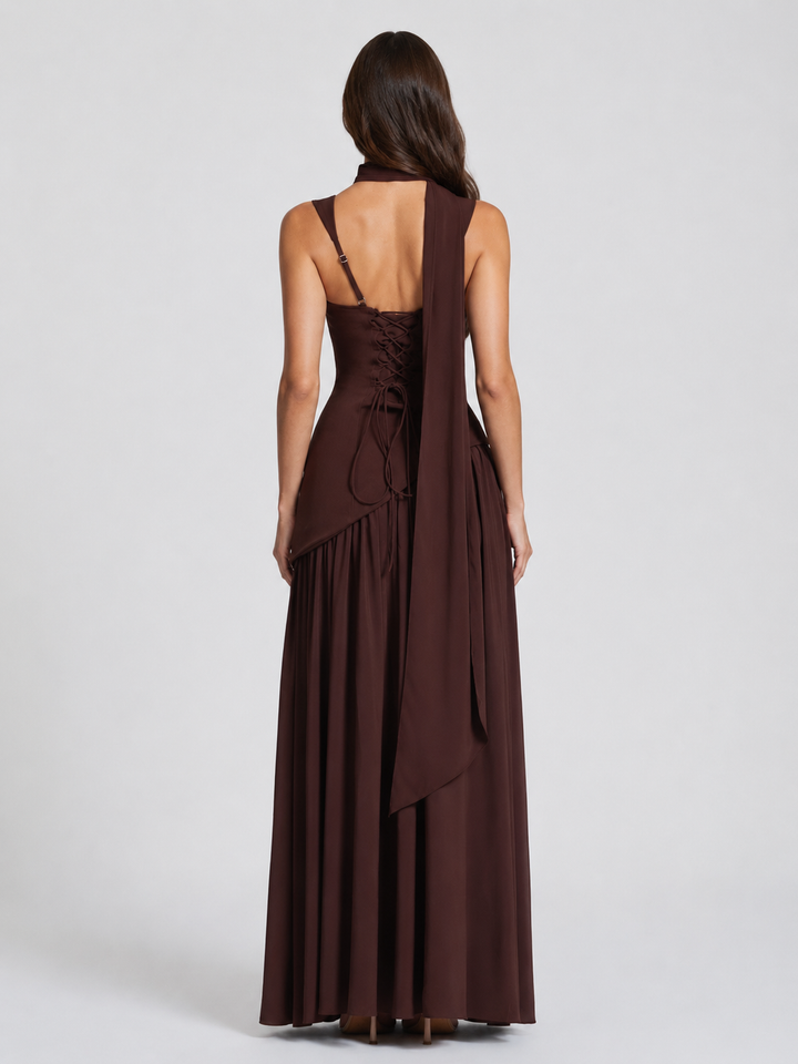 Sculpted Draped Satin-Feel Maxi Dress 2