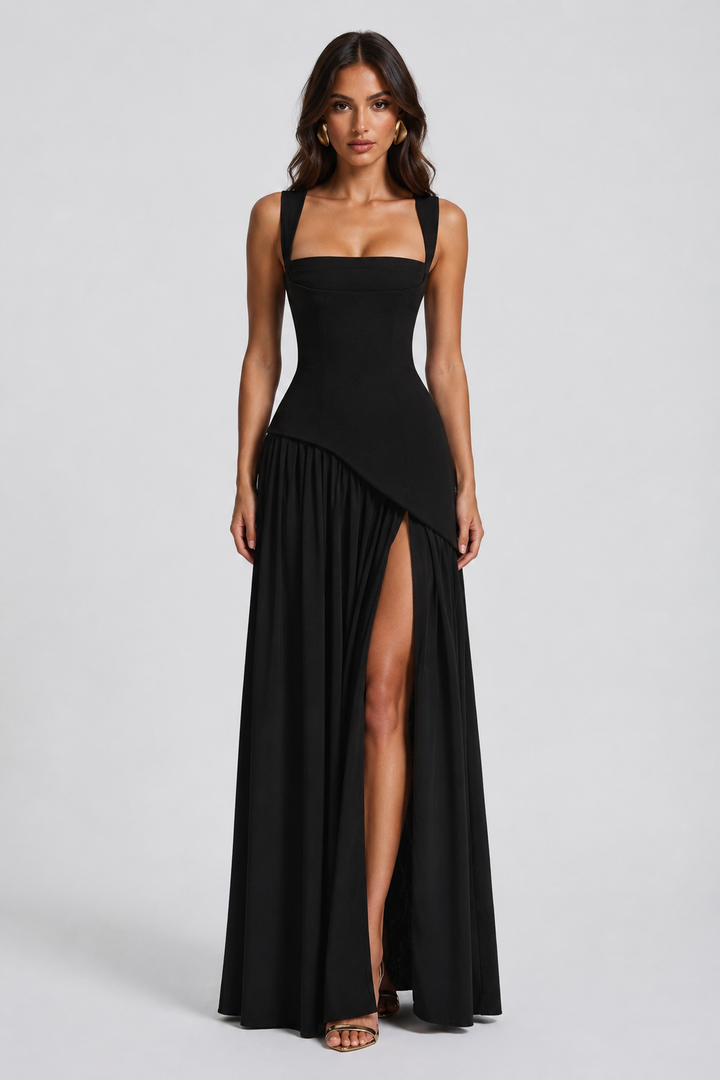 Sculpted Draped Satin-Feel Maxi Dress 10