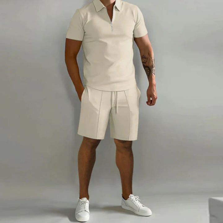 Herre sportsæt: polo med lynlås og shorts, sommerstil - Dario