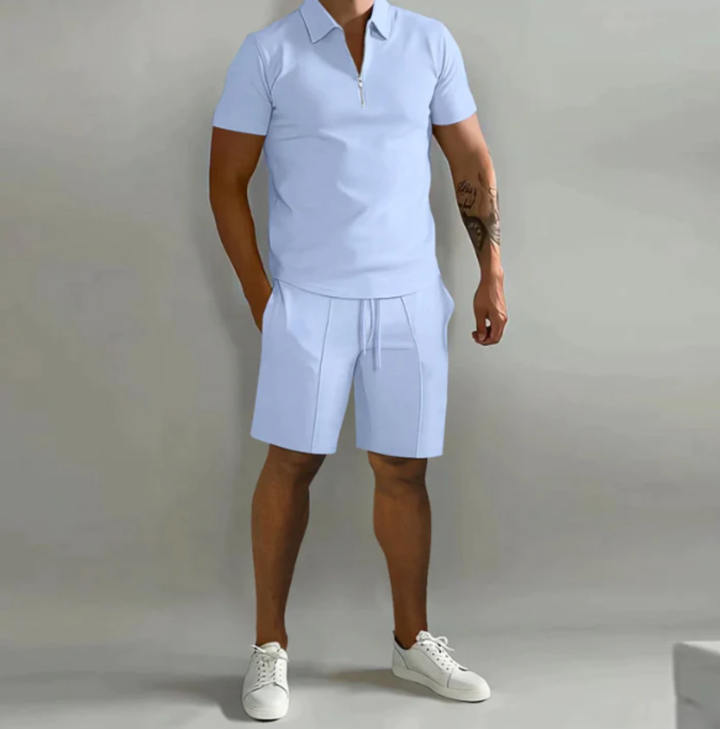 Herre sportsæt: polo med lynlås og shorts, sommerstil - Dario