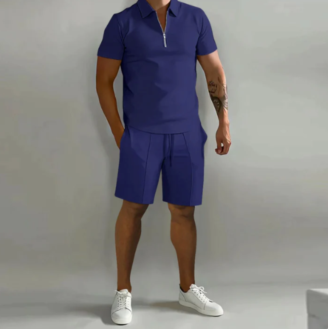 Herre sportsæt: polo med lynlås og shorts, sommerstil - Dario
