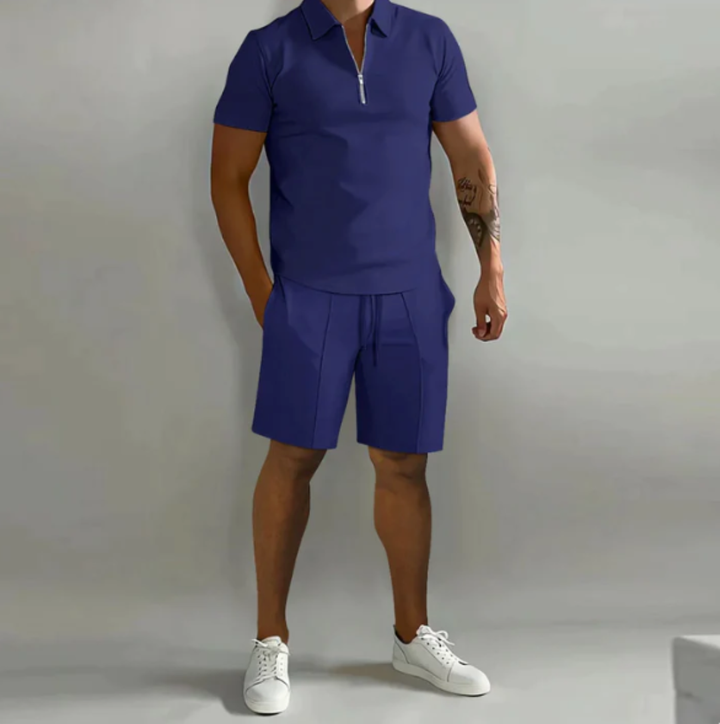 Herre sportsæt: polo med lynlås og shorts, sommerstil - Dario
