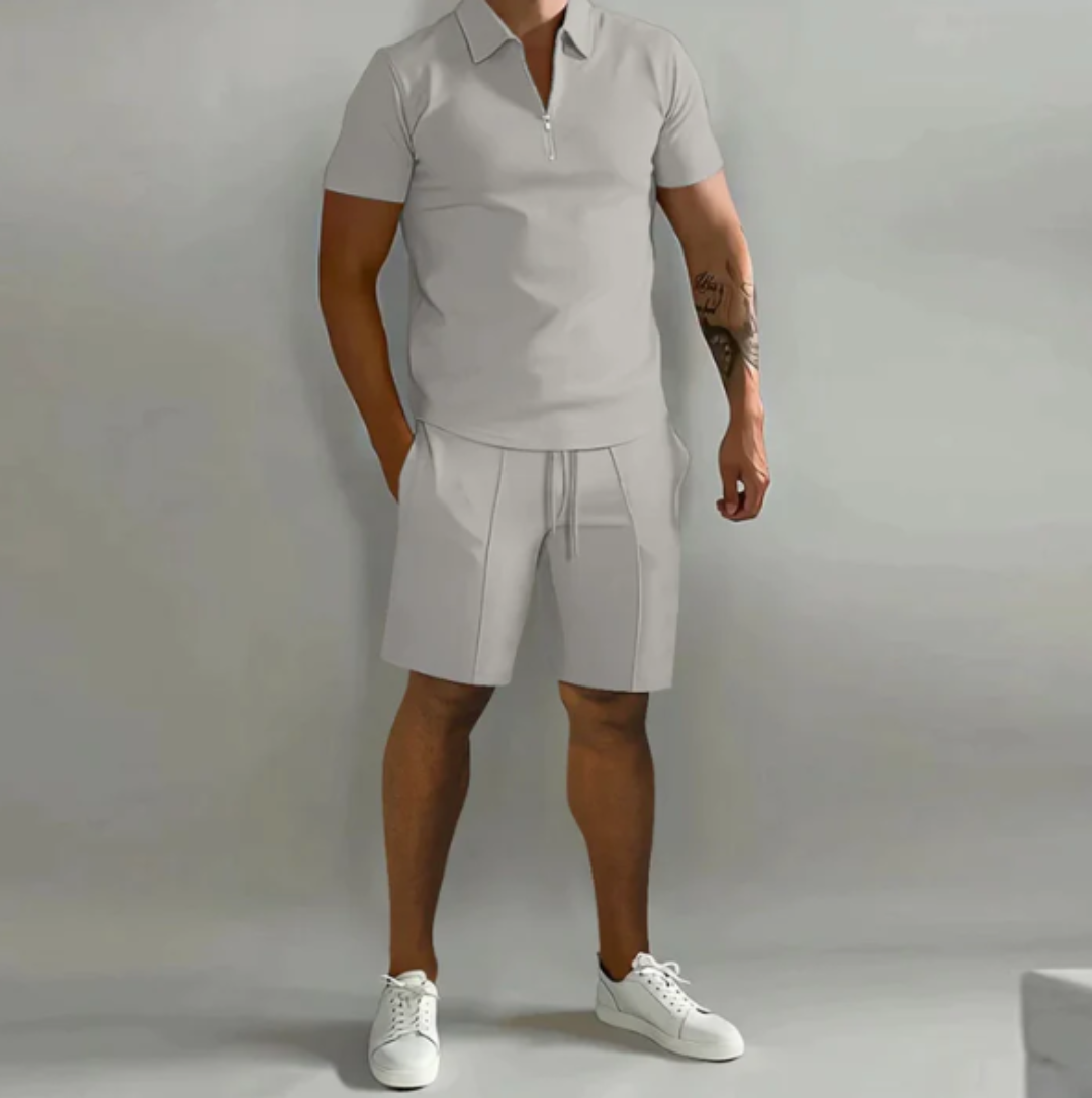Herre sportsæt: polo med lynlås og shorts, sommerstil - Dario