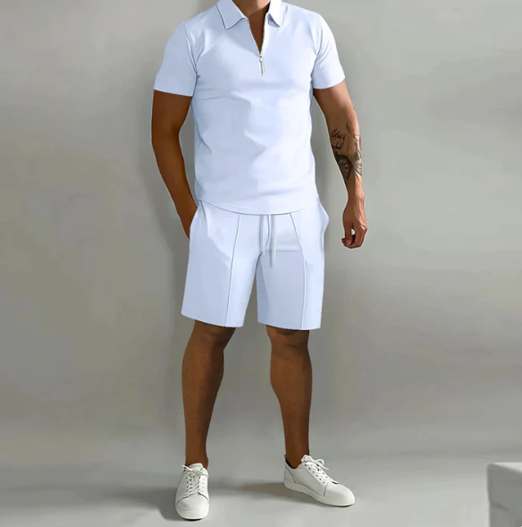 Herre sportsæt: polo med lynlås og shorts, sommerstil - Dario