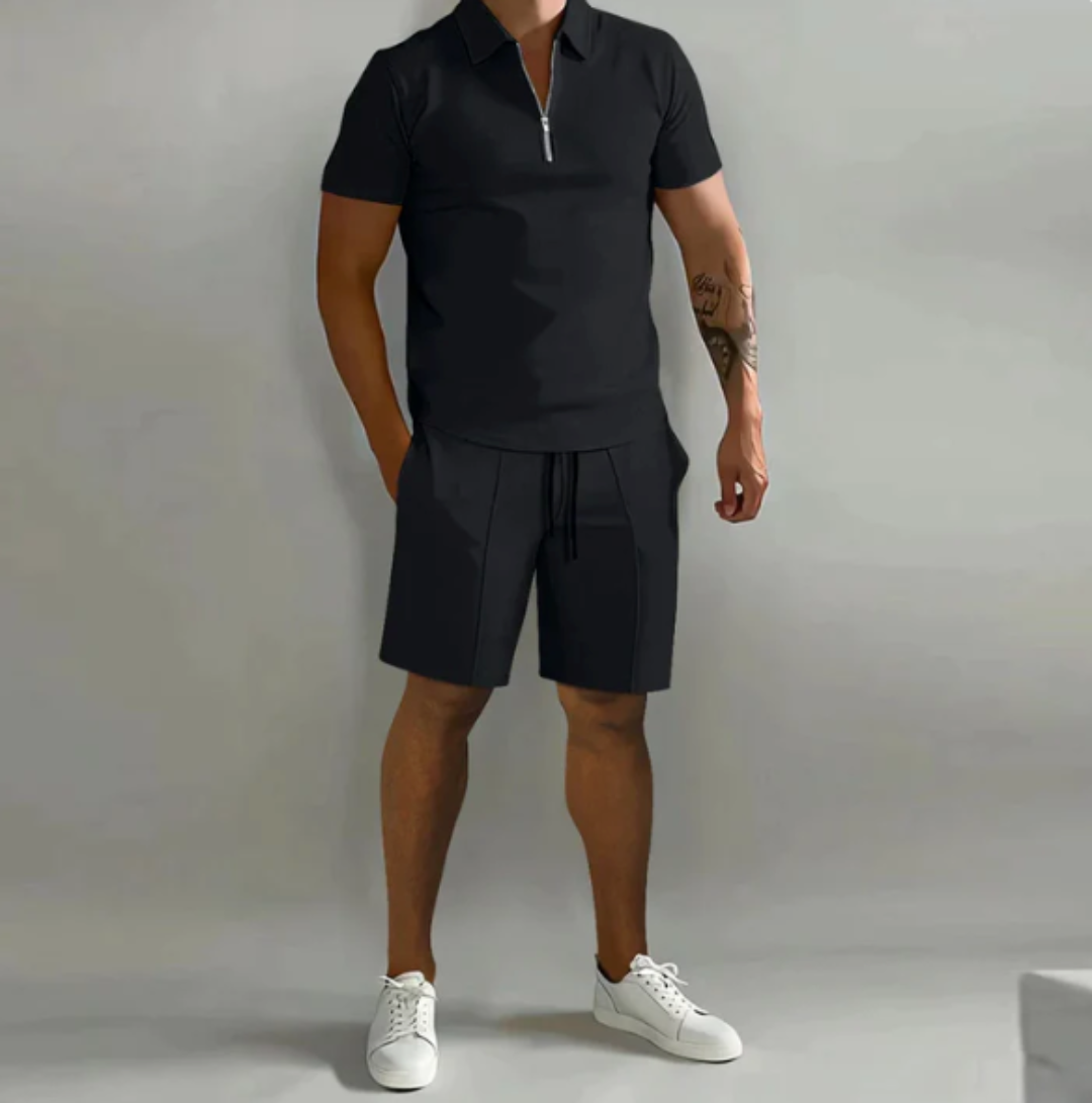 Herre sportsæt: polo med lynlås og shorts, sommerstil - Dario