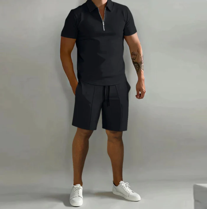 Herre sportsæt: polo med lynlås og shorts, sommerstil - Dario
