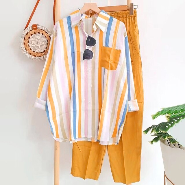 Casual bluse- og buksesæt i let stof – Noémie