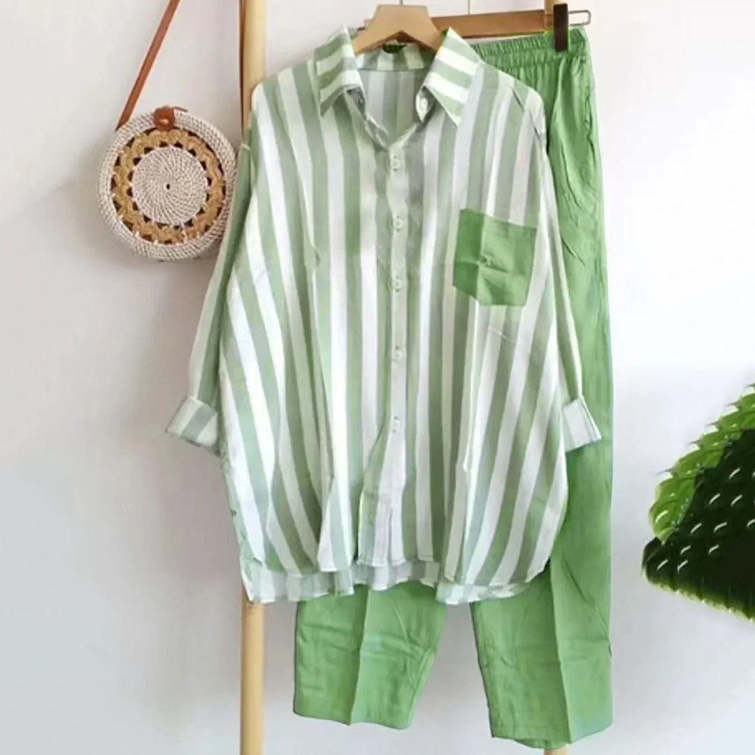 Casual bluse- og buksesæt i let stof – Noémie