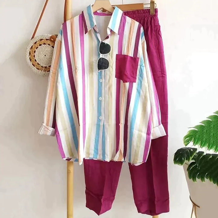Casual bluse- og buksesæt i let stof – Noémie