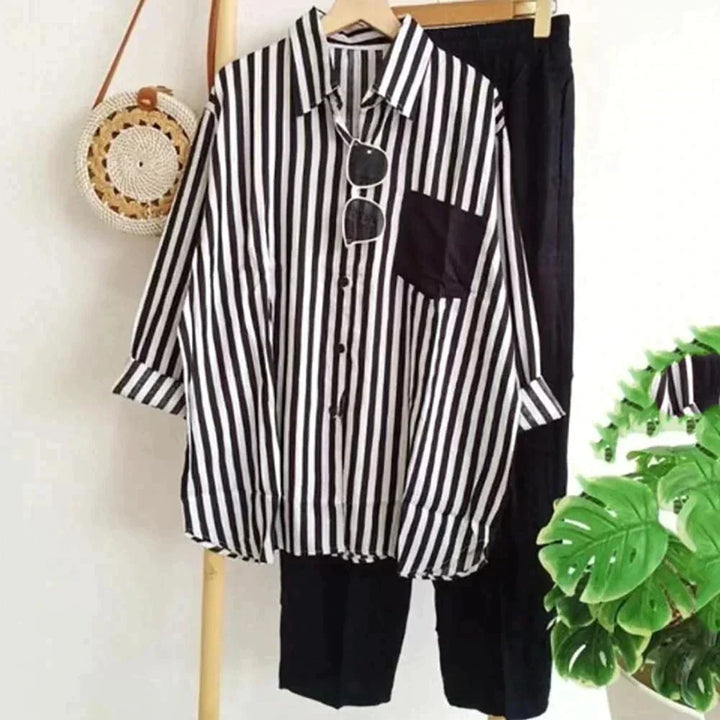Casual bluse- og buksesæt i let stof – Noémie