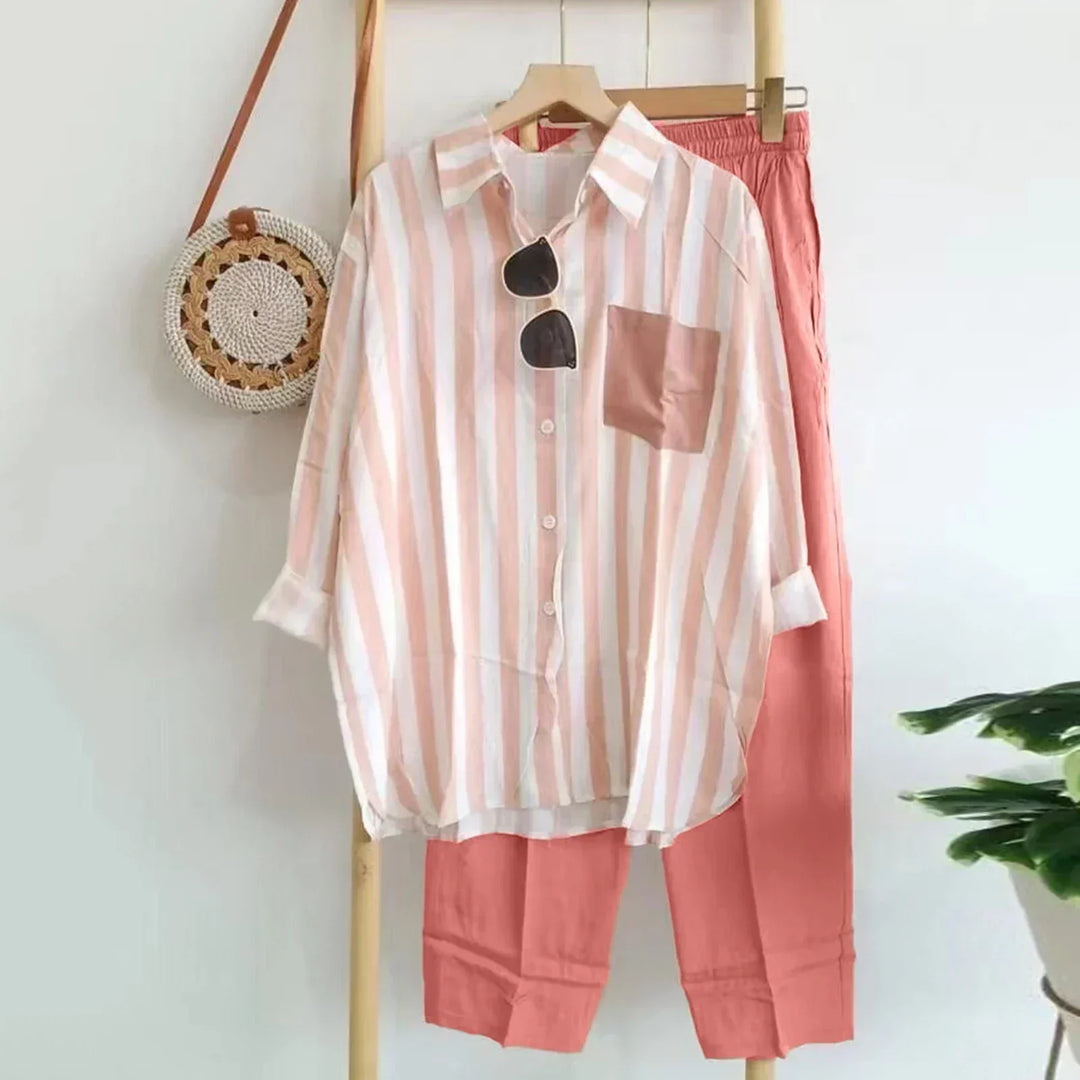 Casual bluse- og buksesæt i let stof – Noémie