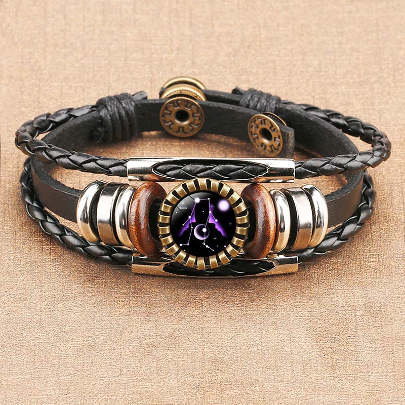 Schwarzes Lederarmband mit Vintage-Uhr-Design, geflochten, verstellbar, Herren-Schmuck.
