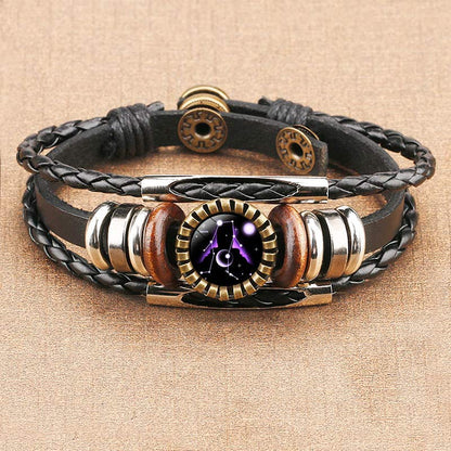 Schwarzes Lederarmband mit Vintage-Uhr-Design, geflochten, verstellbar, Herren-Schmuck.
