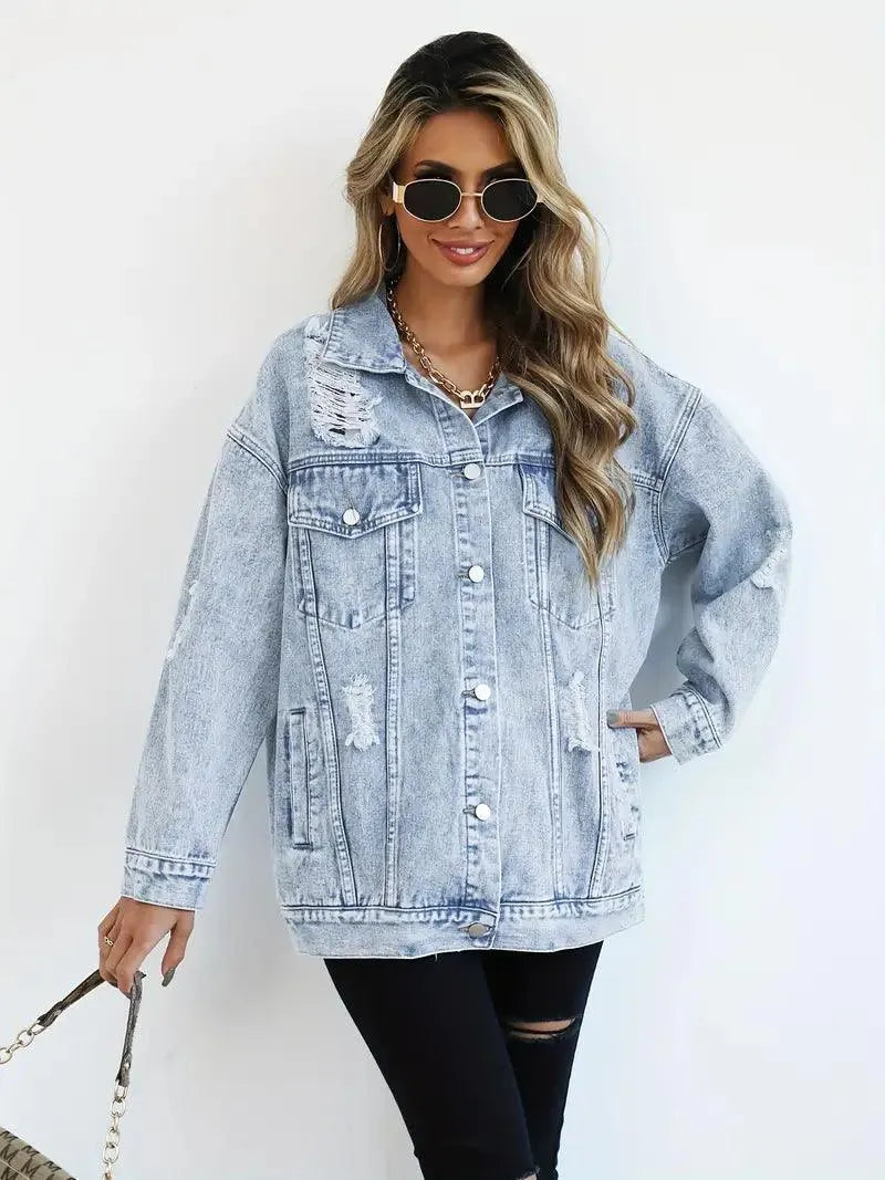 Vandtæt og foret oversized damejeansjakke med hætte – Efterårsmagi Talia