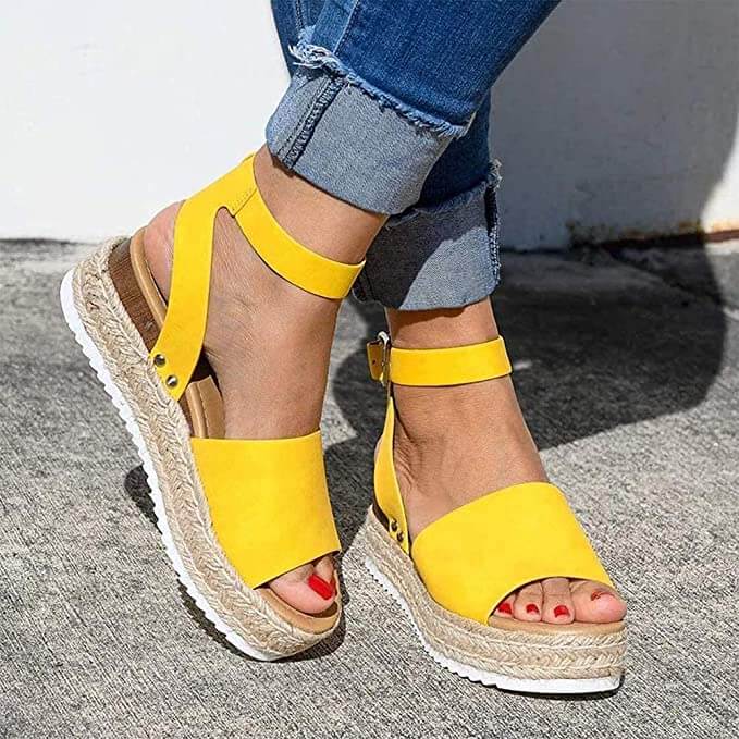 Damesandaler plateau-espadrille med kilehæl og remme – Livia