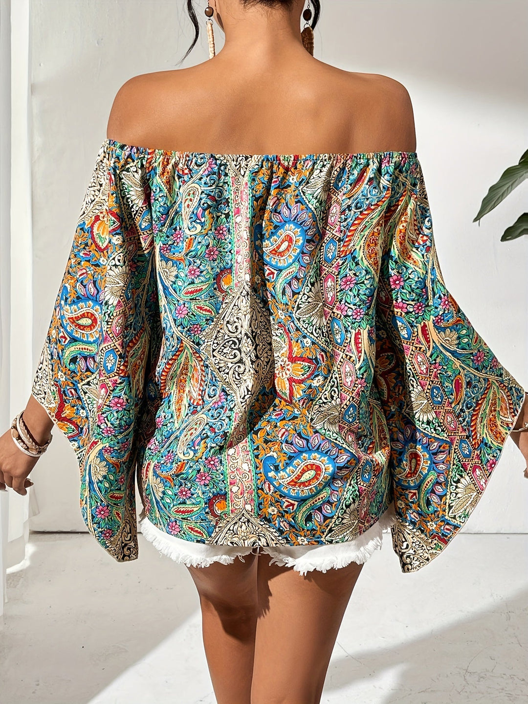 Off-Shoulder-bluse med geometrisk print – Noémie