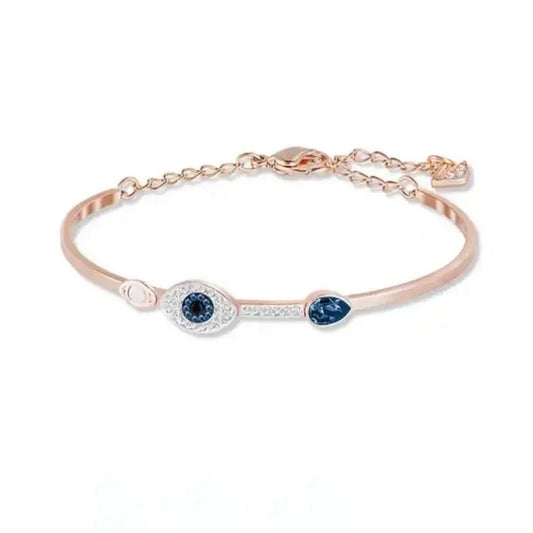 Rosegoldenes Armband mit blauem Auge, Zirkonia-Steinen, verstellbarem Verschluss, modisches Accessoire.