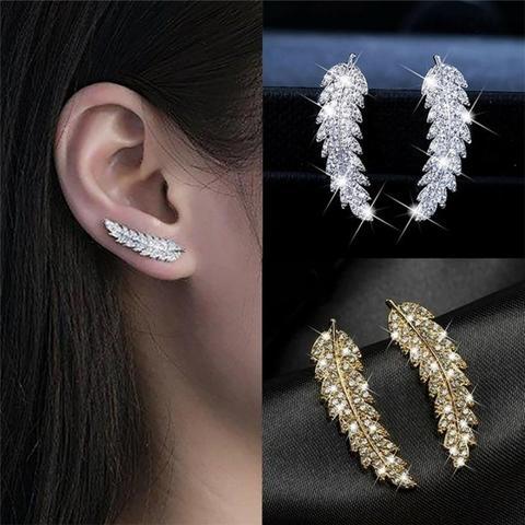 Ohrringe Blattdesign Silber Gold Strass Damen Schmuck Accessoire Glänzend Elegant