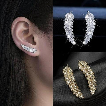 Ohrringe Blattdesign Silber Gold Strass Damen Schmuck Accessoire Glänzend Elegant
