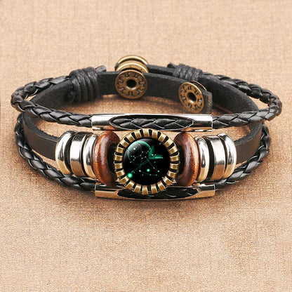 Vintage Lederarmband mit Kompass, schwarz-braun, verstellbar, Herren Accessoire.