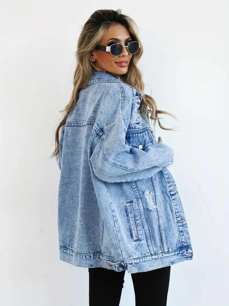 Vandtæt og foret oversized damejeansjakke med hætte – Efterårsmagi Talia