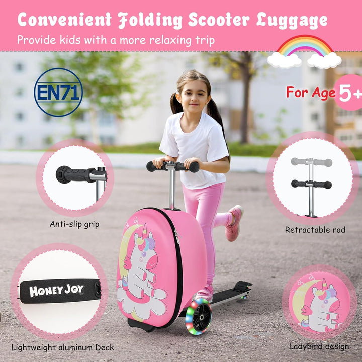 Børns 2-i-1 ride-on-scooter-kuffert med LED-hjul