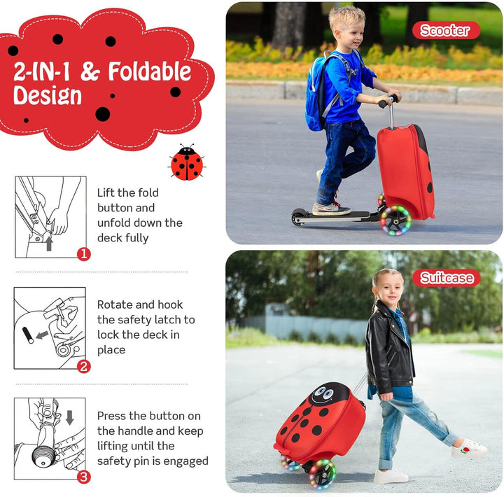 Børns 2-i-1 ride-on-scooter-kuffert med LED-hjul
