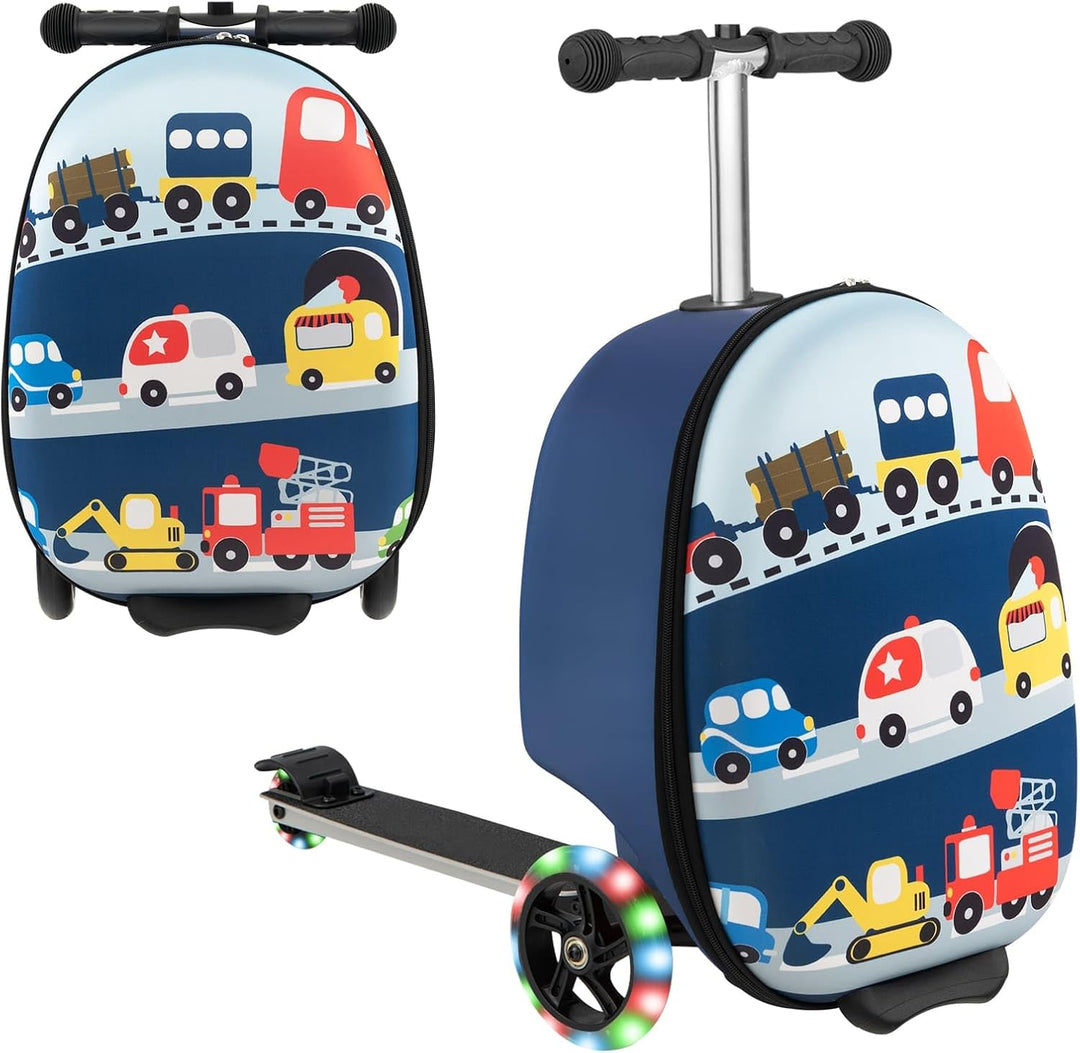Børns 2-i-1 ride-on-scooter-kuffert med LED-hjul