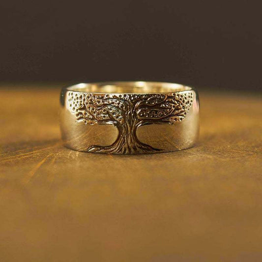 Silberring mit Lebensbaum-Motiv, handgefertigt, glänzend, Schmuck für Damen und Herren.